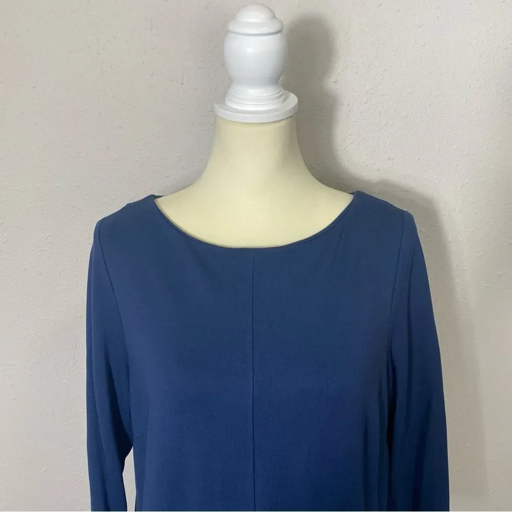 J.Jill Ponte Knit Crew Neck 3/4 Sleeve Shift Dress In Blue Women's Size Medium